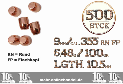 AEA HPMAX MK2 RN FP Slugs 100Grain 9mm .355 Geschosse 500 Stck.